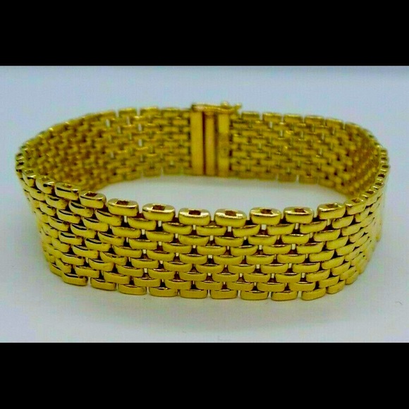 18K YELLOW GOLD LINK STAMPED BRACELET RARE - Picture 2 of 10